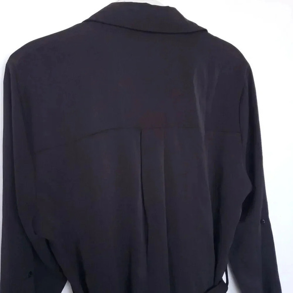 Black Shirt Mini Dress With Belt Size Medium Tunic Long Sleeve ButtonUp Collared - Picture 15 of 16